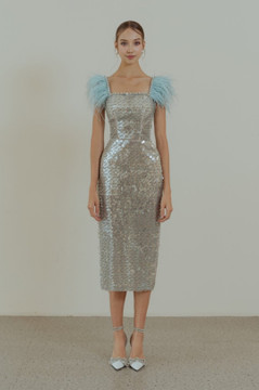 Embellished Feather-Sleeved Dress Embellished Feather-Sleeved Dress