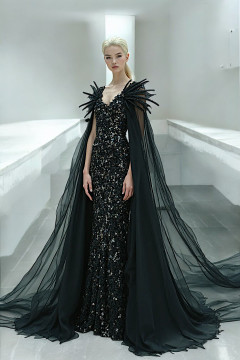 Cape Sleeved Embellished Gown Cape Sleeved Embellished Gown