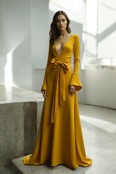 V-Neck Waist Tie Gown V-Neck Waist Tie Gown