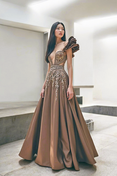Ruffle Shoulder Plunged Bodice Gown Ruffle Shoulder Plunged Bodice Gown
