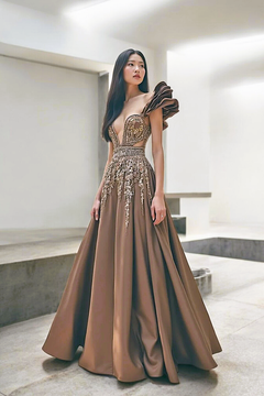 Ruffle Shoulder Plunged Bodice Gown Ruffle Shoulder Plunged Bodice Gown