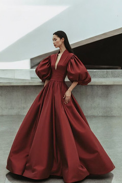 Short Puff Sleeve Long Gown Short Puff Sleeve Long Gown
