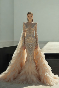 V-Neck Embroidered Feather Gown V-Neck Embroidered Feather Gown