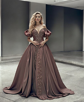 Off-Shoulder Short Puff Gown