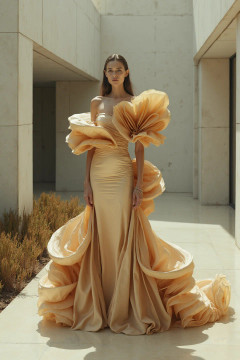 Ruffled Off Shoulder Flared Gown Ruffled Off Shoulder Flared Gown