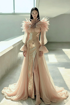 High Feathered Neck Gown High Feathered Neck Gown