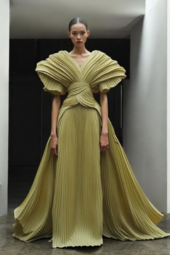 Fully Pleated Short-Sleeve Gown Fully Pleated Short-Sleeve Gown