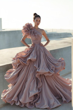 Ruffled One-Shoulder A-Line Gown Ruffled One-Shoulder A-Line Gown