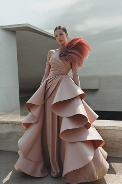 Ruffled Overskirt Sleeved Gown Ruffled Overskirt Sleeved Gown