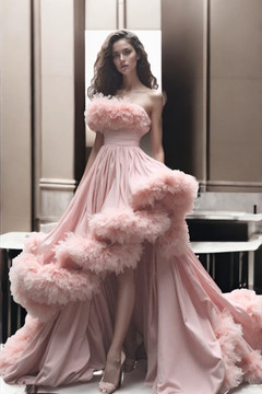 Strapless Feathered High-Low Gown Strapless Feathered High-Low Gown