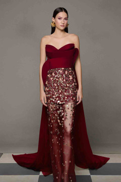 Sculpted Strapless Sheer Embellished Gown Sculpted Strapless Sheer Embellished Gown