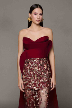 Sculpted Strapless Sheer Embellished Gown Sculpted Strapless Sheer Embellished Gown