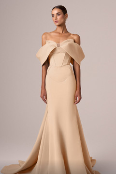 Draped Off-the-Shoulder Flared Gown Draped Off-the-Shoulder Flared Gown