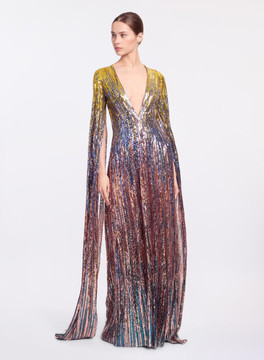 Sequin Multi Cape Sleeve Gown Sequin Multi Cape Sleeve Gown