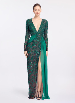 Beaded Long - Sleeve Gown Beaded Long - Sleeve Gown