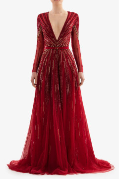 Long- Sleeve Beaded Gown Long- Sleeve Beaded Gown
