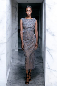 Beaded Feathered Gown with Floor-Length Cape Beaded Feathered Gown with Floor-Length Cape