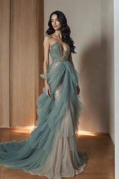 Layered Tulle Strapless Gown Layered Tulle Strapless Gown