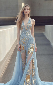 Plunging-Neck Embellished Gown Plunging-Neck Embellished Gown