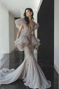 Ruffled Peplum Embellished Gown Ruffled Peplum Embellished Gown