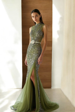 Sleeveless High-Neck Slit Gown Sleeveless High-Neck Slit Gown