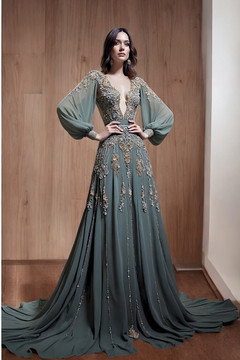 Long Sleeve Plunging Gown Long Sleeve Plunging Gown