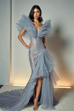 One-Shoulder Ruffle Gown