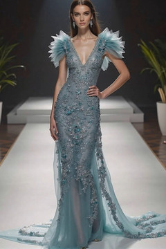 Ruffled Sleeve Embellished Gown Ruffled Sleeve Embellished Gown