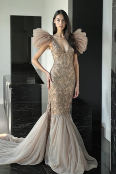 Dropped Waist Embellished Gown Dropped Waist Embellished Gown