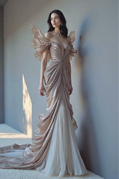 Ruffled Sleeved Cascading Gown Ruffled Sleeved Cascading Gown