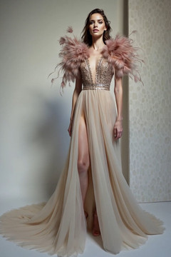 Feathered Detailed Embellished Gown Feathered Detailed Embellished Gown