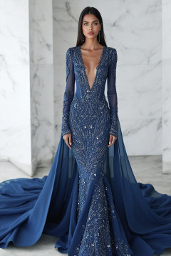 Long Sleeved Plunging Gown Long Sleeved Plunging Gown