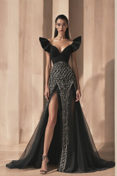 Wide V-Neck Double Slit Gown Wide V-Neck Double Slit Gown