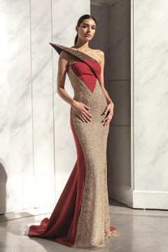 Structured Flared One Sleeve Gown Structured Flared One Sleeve Gown