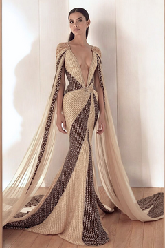 Plunging Cape Sleeve Gown Plunging Cape Sleeve Gown