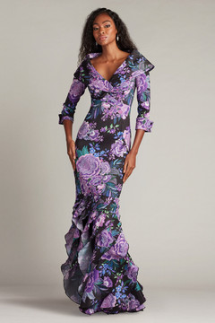 Floral Gown with -Elbow Sleeves Floral Gown with -Elbow Sleeves