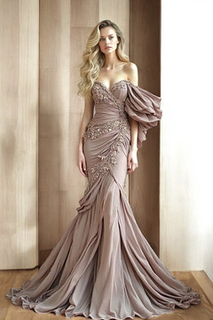 Draped Sleeve Flared Gown Draped Sleeve Flared Gown