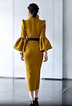 High-Neck Bell Sleeved Dress High-Neck Bell Sleeved Dress