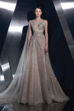 Shoulder Drape A-Line Gown Shoulder Drape A-Line Gown