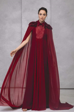 Ruffled Organza Crepe Red Caftan Ruffled Organza Crepe Red Caftan