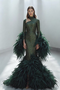 Flared Feather Embellished Gown Flared Feather Embellished Gown