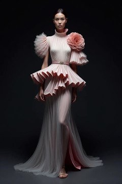 Pleated Peplum Rosette Gown Pleated Peplum Rosette Gown
