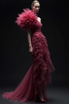 Tiered Ruffled Shoulder Gown Tiered Ruffled Shoulder Gown