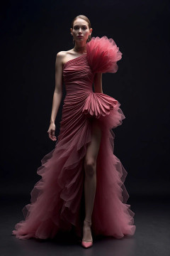 Ruffled Shoulder High Slit Gown Ruffled Shoulder High Slit Gown