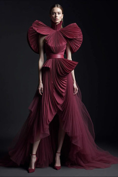 High-Low Pleated Flared Gown High-Low Pleated Flared Gown