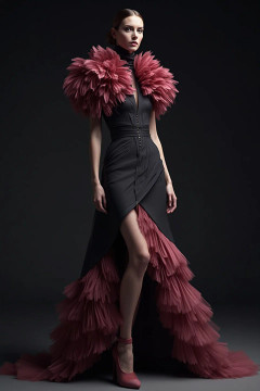 Feather Sleeve Flared Gown Feather Sleeve Flared Gown