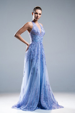 Embroidered Halter-Neck Gown Embroidered Halter-Neck Gown