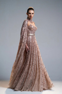 Embroidery Cape Sleeve Gown Embroidery Cape Sleeve Gown