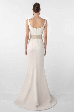 Crepe Gown with Embroidered Belt Crepe Gown with Embroidered Belt