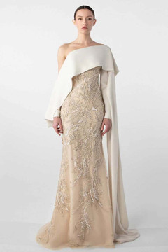 Draped Sleeve Embroidered Gown Draped Sleeve Embroidered Gown
